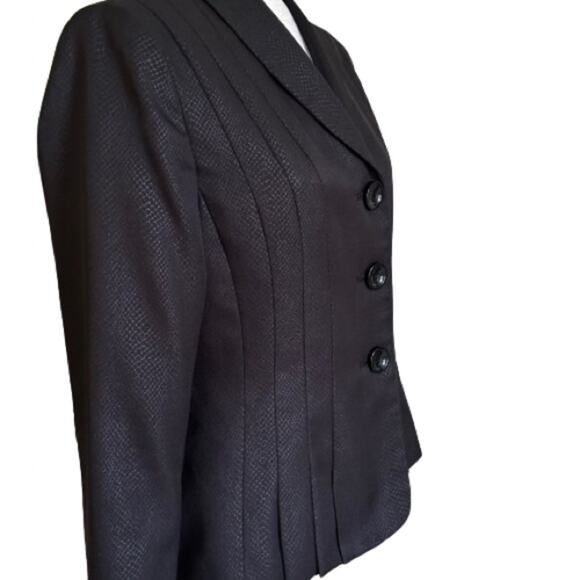 Kasper Blazer Black Monochromatic Long Sleeve Tailored Jacket Size 8 Petite - Picture 7 of 13